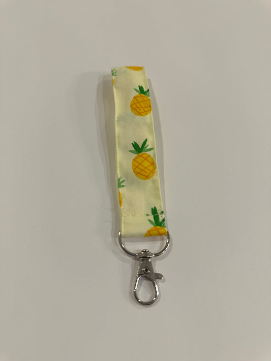 Yellow Pineapple Print Wristlet Key FOB Keychain - Over The Wrist