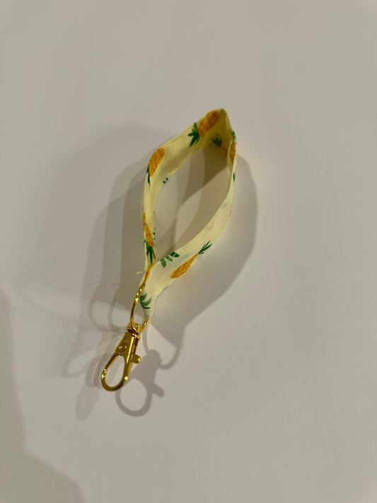 Yellow Pineapple Print Wristlet Key FOB Keychain - Over The Wrist