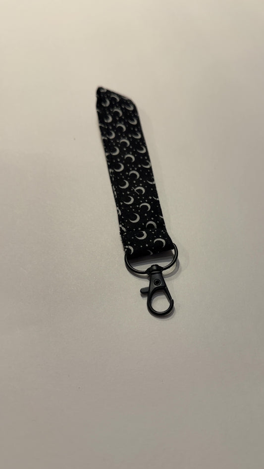 Moon & stars Black  Wristlet Key FOB Keychain - Over The Wrist