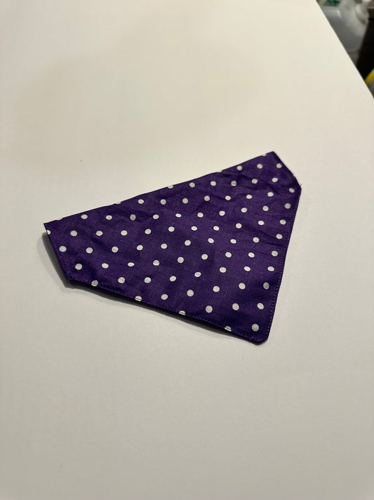 Purple Polk Dot Over the collar Dog Bandana Small