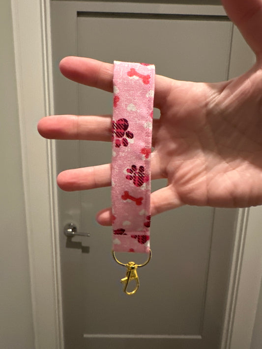 Pink Paw Print Wristlet Key FOB Keychain - Over The Wrist