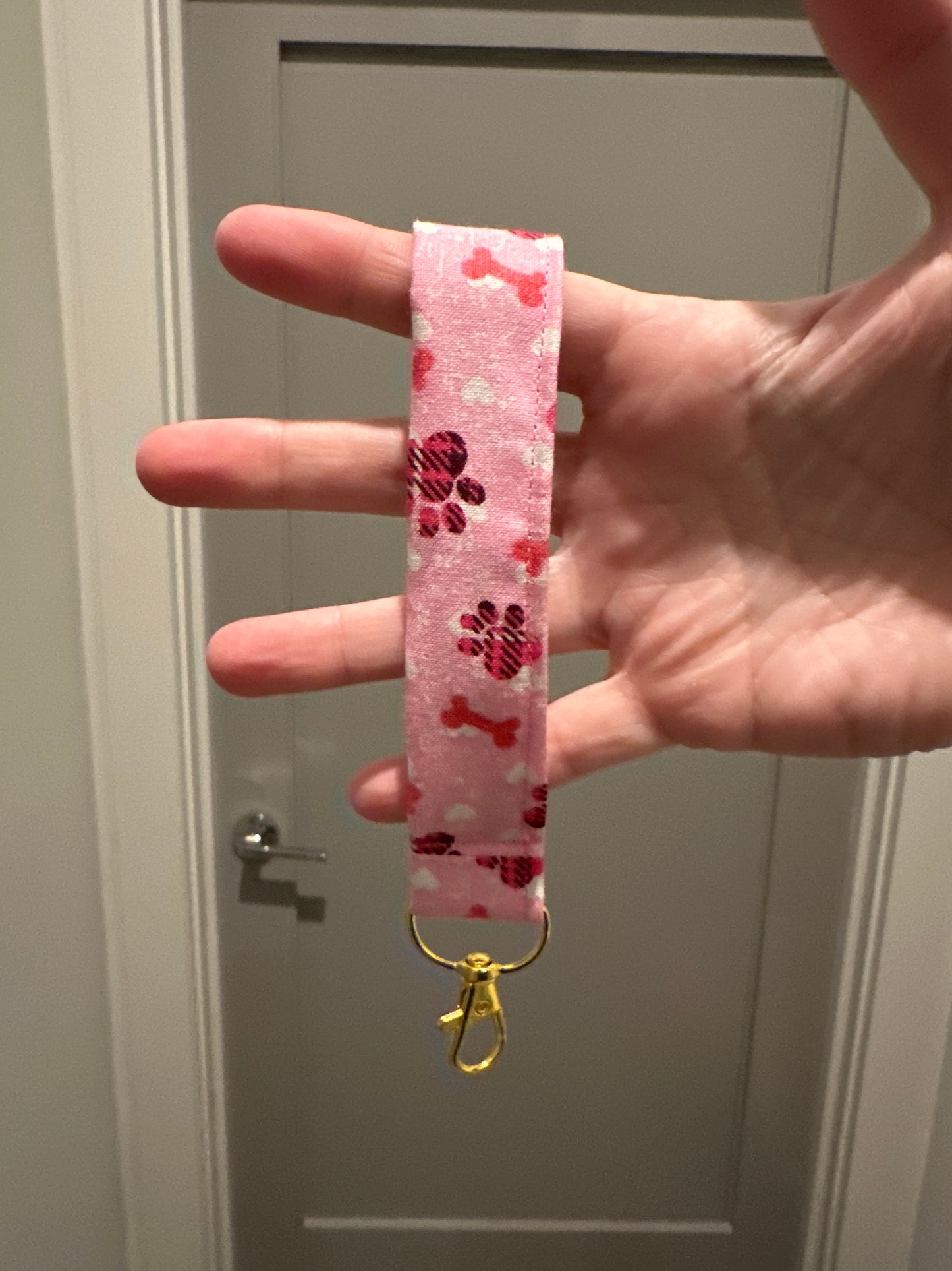Pink Paw Print Wristlet Key FOB Keychain - Over The Wrist