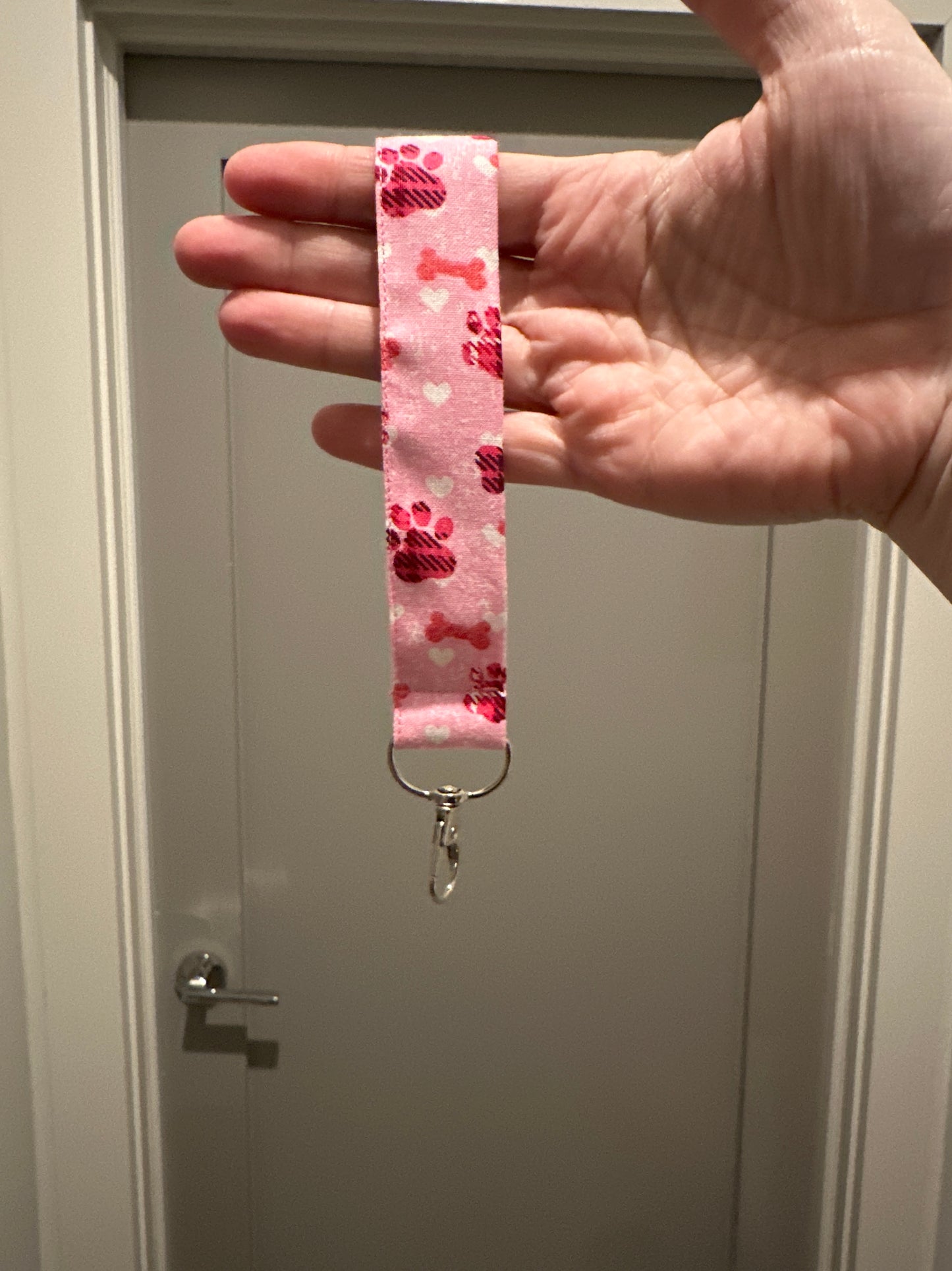 Pink Paw Print Wristlet Key FOB Keychain - Over The Wrist